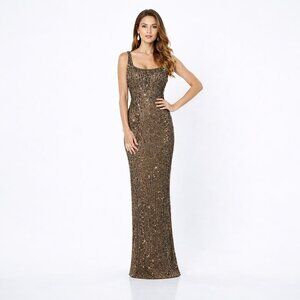 La Valetta LV22106 Beaded Formal Dress Champagne Mon Cheri Size Large